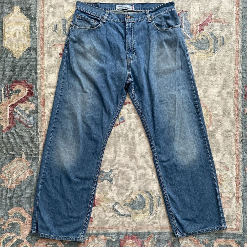 Y2K Levi’s 569 Loose Straight Jeans 36x32 Faded Dark Blue Red Tab Vintage Baggy